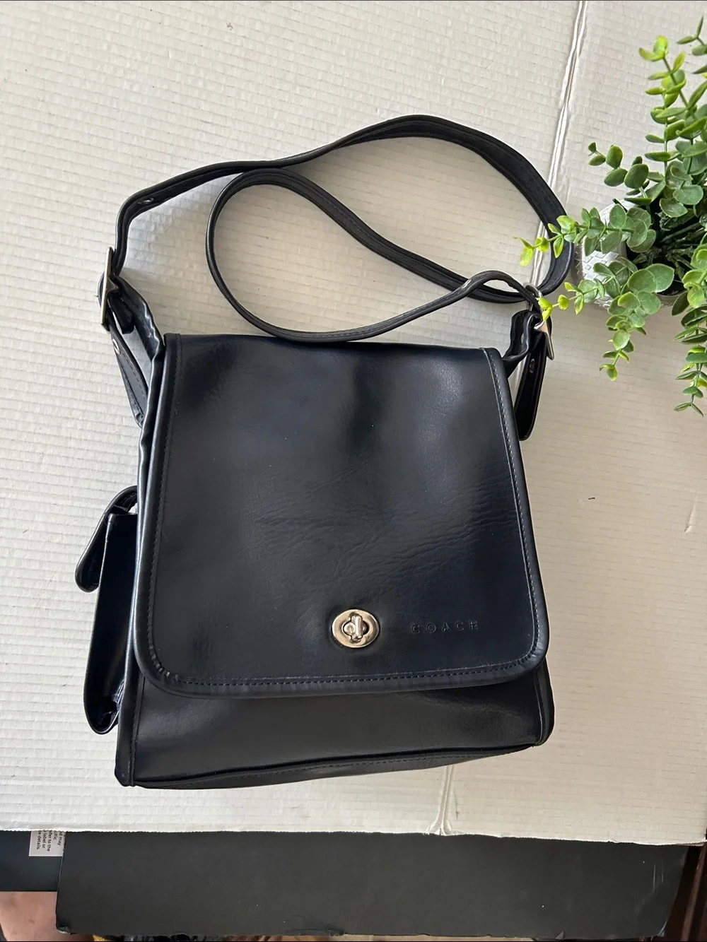 Beautiful Black Leather Messenger Crossbody Bag
